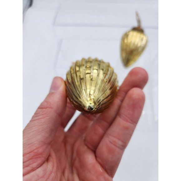 2 Vintage Kugel Style Gold Ribbed Mercury Glass Christmas Holiday Ornaments - Picture 7 of 7